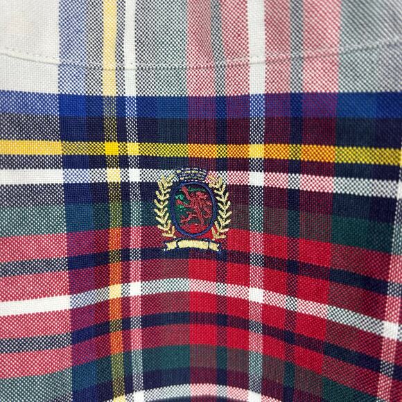 Tommy Hilfiger Mens Button Up Shirt Crest Logo Red Plaid Vintage Size Medium Y2K - Picture 5 of 7